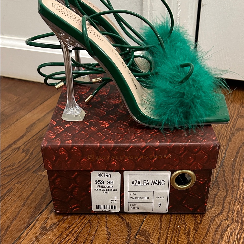 Azalea Wang Green Feathered Women's Heels